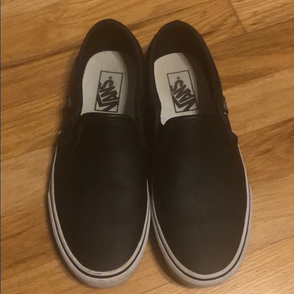 Vans Black Leather Slip-on Sneakers